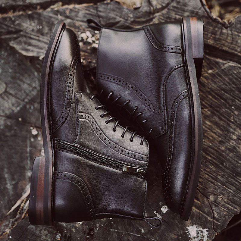 8 Hole zipper brogue engraved martin boots round high top ankle boots