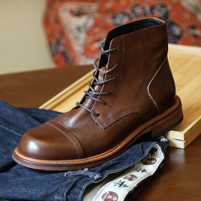 Black Cowhide Martin Boot Men's Leather Boots Shoes