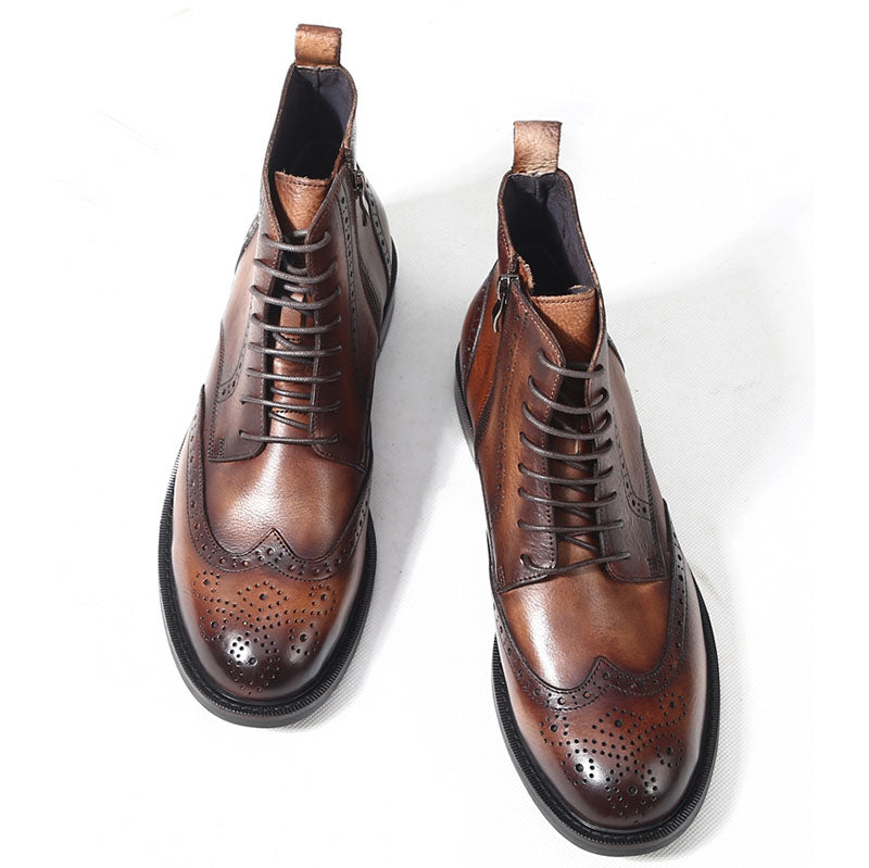 8 Hole zipper brogue engraved martin boots round high top ankle boots