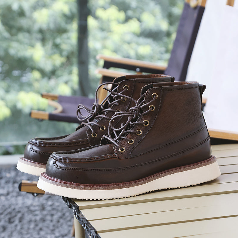 6 hole ami khaki lace-up motorcycle boots round toe work shoes martin boots