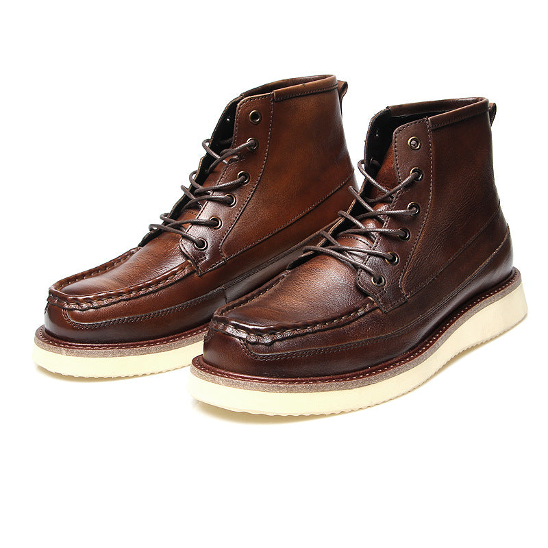 6 hole ami khaki lace-up motorcycle boots round toe work shoes martin boots