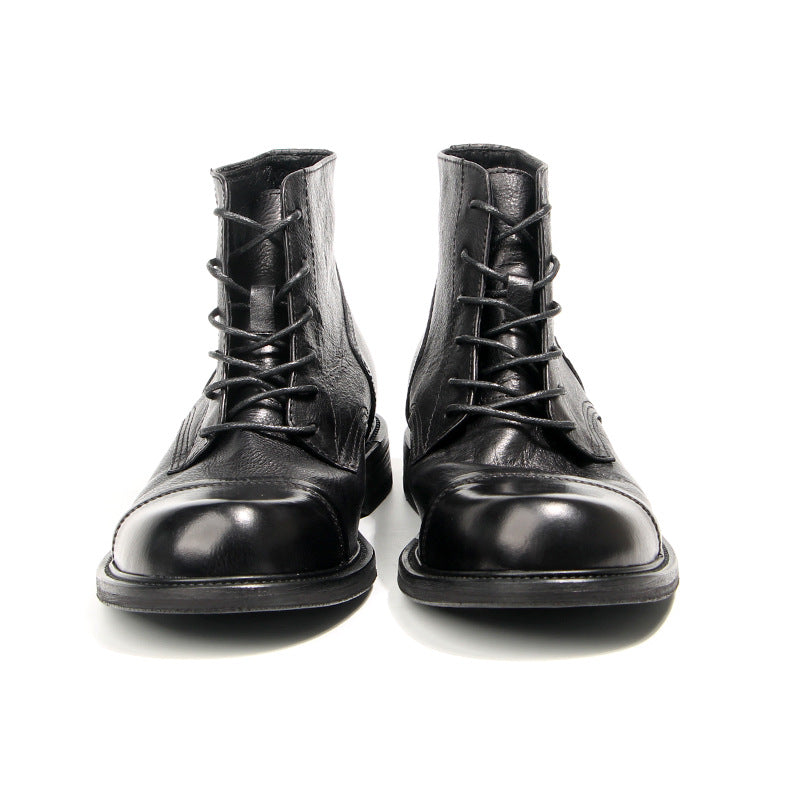 Black Cowhide Martin Boot Men's Leather Boots Shoes