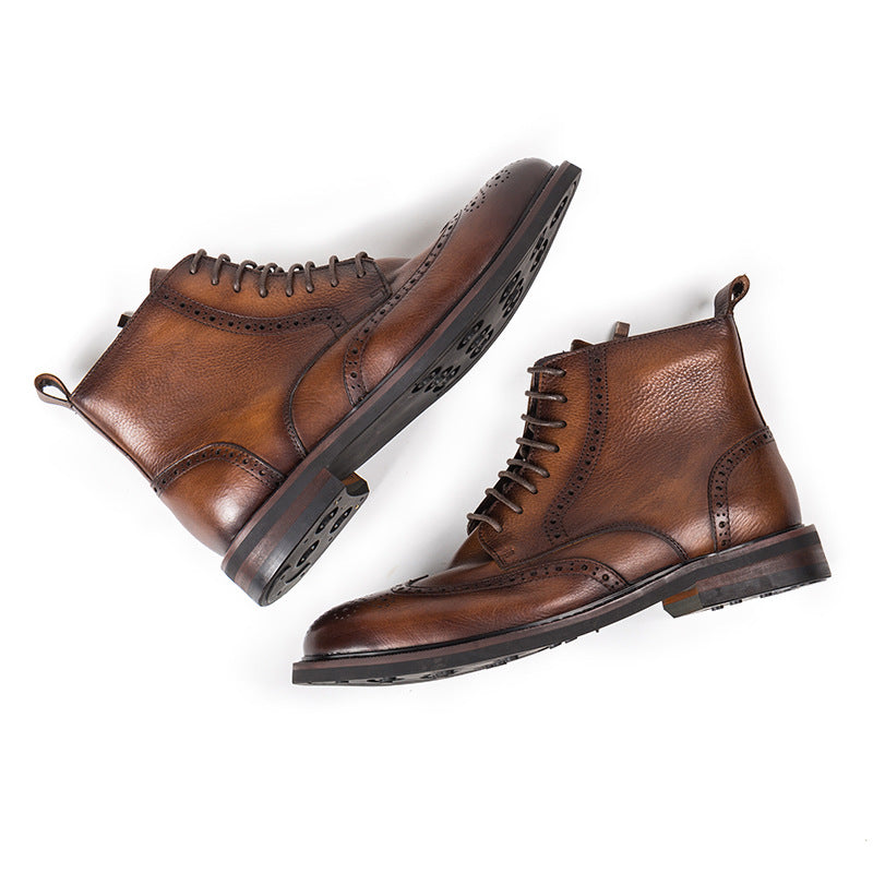 8 Hole zipper brogue engraved martin boots round high top ankle boots